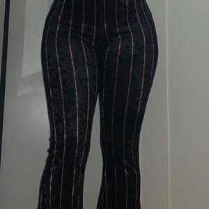 Navy Blue Crushed Velvet Striped Pants